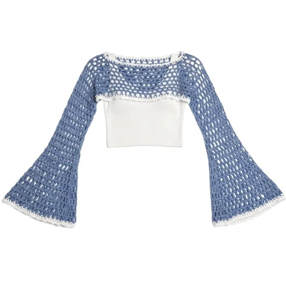 Handmade‎ Crochet Fairycore Shrug | Women | Blue | SM-MED | Boho | Bell Sleeve
